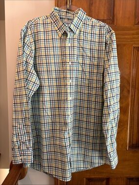 L.L. Bean Men's Blue and Yellow Plaid Button-Down Shirt
